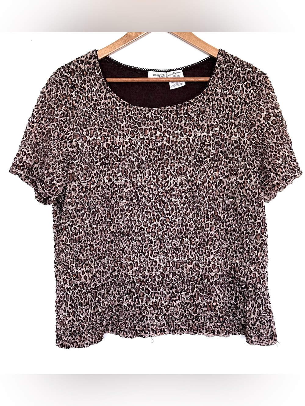 East 5Th Plus Shirt Women’s 1X Leopard Short Sleeve Pullover Top